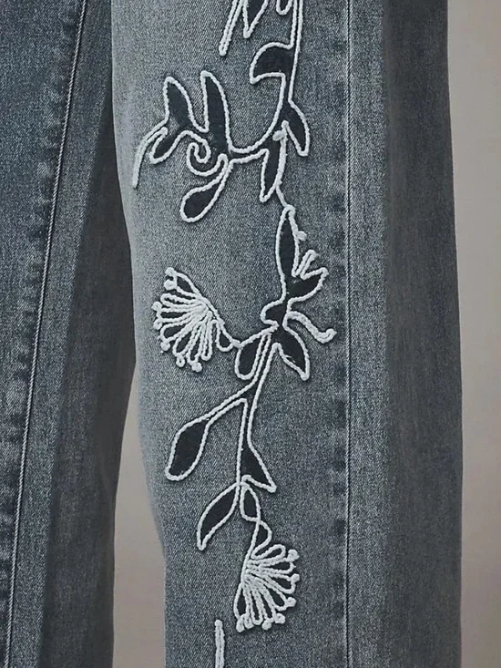 NWOT Anthropologie x Siempre Zoey Embroidered Wide Leg High Rise Jeans - Picture 4 of 8